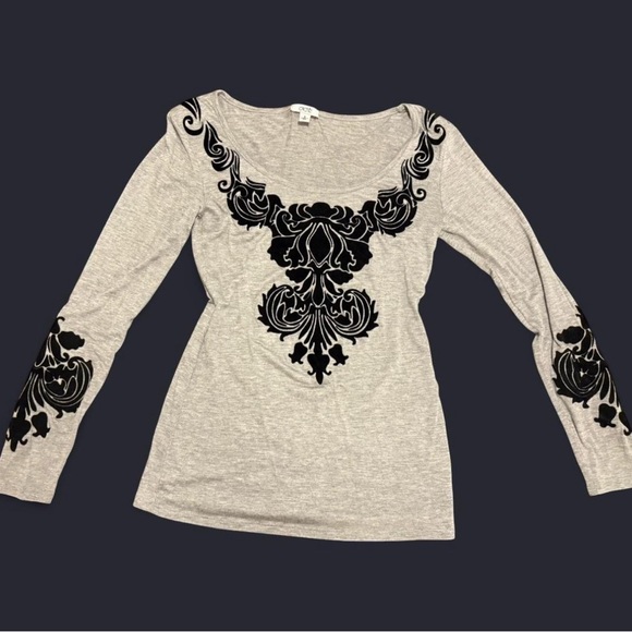 Cache Tops - Vintage Caché Velvet Baroque Top S Gray Long Sleeve Gothic Y2K Romantic